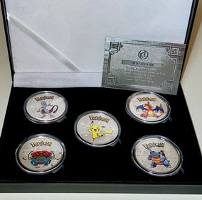 POKEMON Collectible 6pc Silver Clad Coin Set with Display Box
