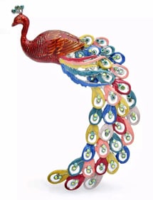 Gorgeous Enameled & Studded Large Peacock Brooch