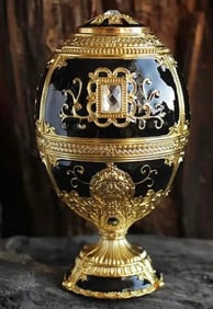 Rare Faberge Inspired Russian Enameled & Jeweled Toothpick Dispenser Egg