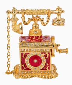 FABERGE Inspired Enameled Antique Telephone Trinket Box
