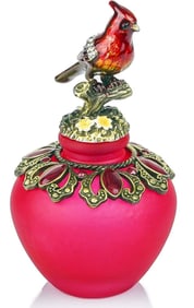 Gorgeous Cardinal Top Enameled & Jeweled Perfume Bottle