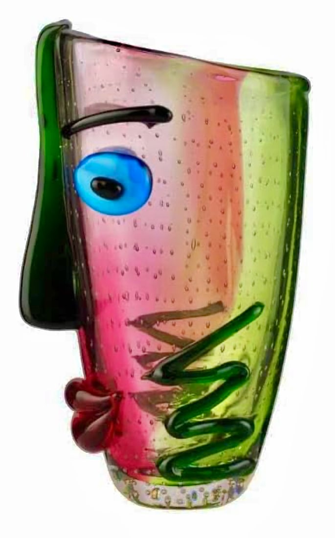 Beautiful Picasso Inspired MURANO Art Glass Vase: Measures nearly 13 Inches Tall and Very Heavy – Beautiful Showroom Condition – Multiple Photos Posted