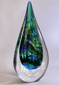Gorgeous MURANO Feathers of a Peacock Art Glass Teardrop Sculpture