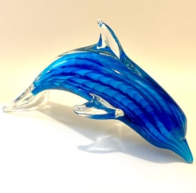 Awesome MURANO Art Glass Breaching Aquatic Blue Dolphin