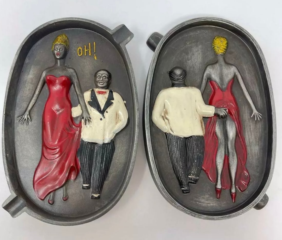 Art Nouveau Speakeasy Risqué Hand Painted Ashtray (1 of 2)