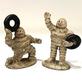 2 Cast Iron Michelin Man Small Promotional Figurines
