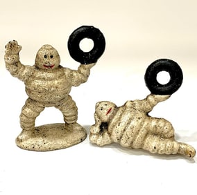 2 Cast Iron Michelin Man Small Promotional Figurines