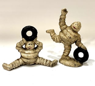 2 Cast Iron Michelin Man Small Promotional Figurines