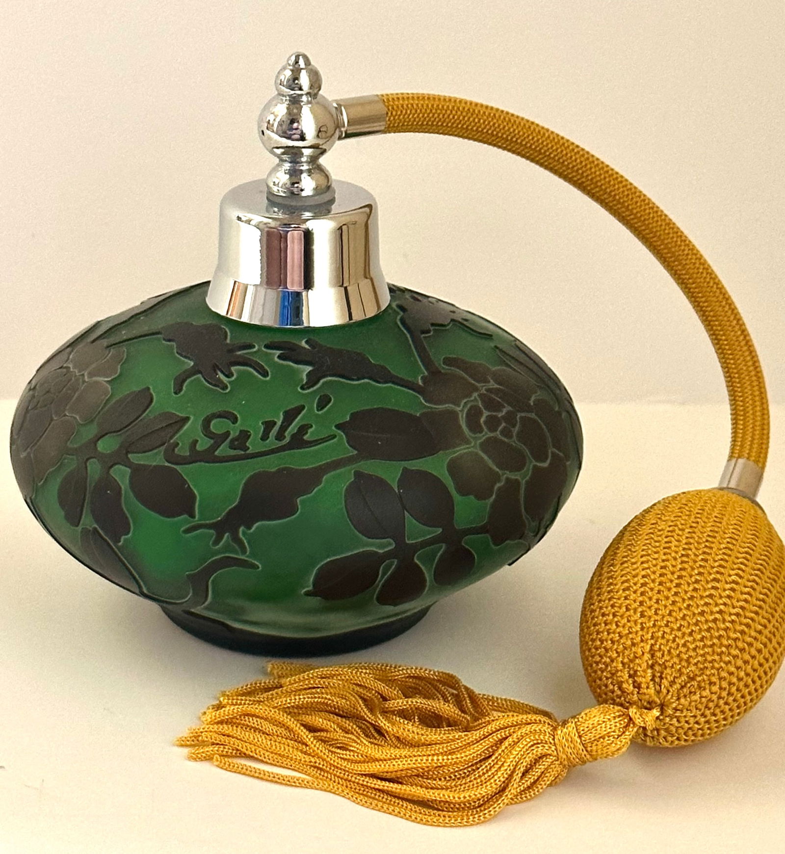 Signed GALLE Carved Cameo Art Glass Atomizer Perfume Bottle (1 of 2)