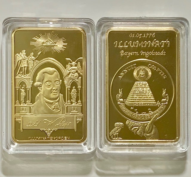 1oz Masonic-Freemason Seeing Eye .999 Gold Clad Bar: Encapsulated – This is a Novelty Gold Plated Bar containing No Precious Metals – This should not be purchased as an investment – It is simply a collectible novelty item
