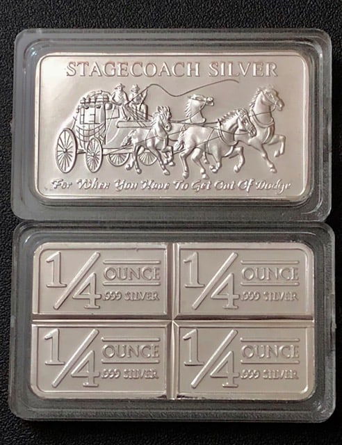 1 Troy Oz STAGECOACH Encapsulated Clad Silver Bar: Encapsulated – This is a Novelty Silver Clad/Plated Bar containing No Precious Metals – This should not be purchased as an investment – It is simply a collectible novelty item
