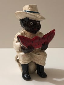 Black Americana Cast Iron WATERMELON BOY Coin Bank