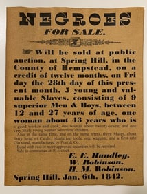 Dated Black Americana Negroes for Sale Notice Poster