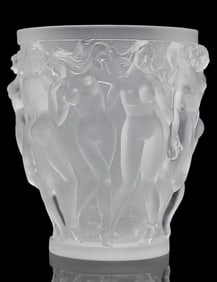Large French Crystal Bacchantes Nude Lady Vase in the Style of LALIQUE