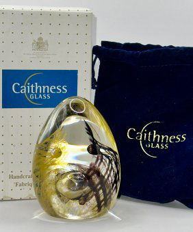 Etch Signed CAITHNESS Scotland Art Glass Paperweight