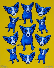 Blue Dog Art Print on Canvas 16 x 20