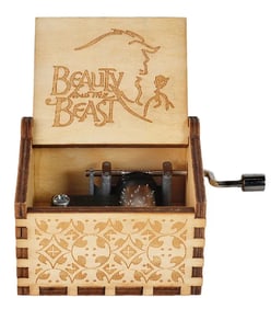 Disney Beauty and the Beast hand engraved wood crank Music Box