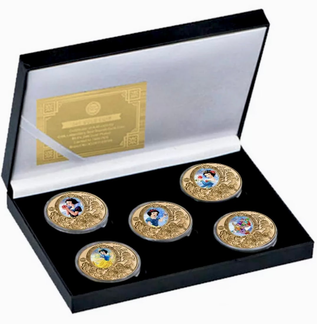 Walt Disney SNOW WHITE Clad Gold Coins w/COA: Walt Disney’s SNOW WHITE and the 7 DWARFS - Commemorative Clad Gold Coin Set w/COA / Hard to Find / Multiple Photos Posted