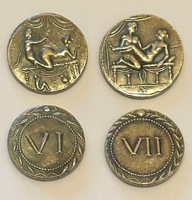 Lot of 2 Erotic Roman 20-40 A.D. SPINTRIA Brothel Token Coins