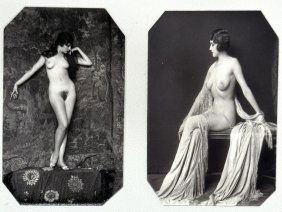 Lot of 2 Art Nouveau Brothel Lineup Risque Tin Type Photographs