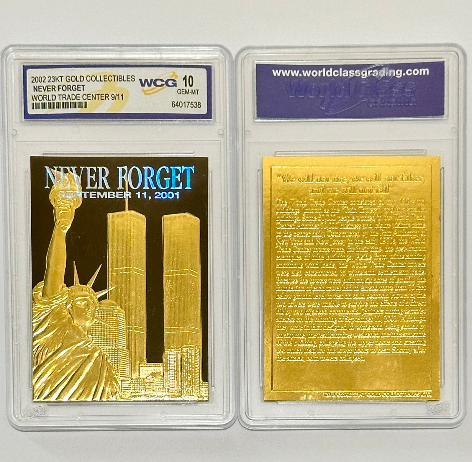 LTD Edition 23kt Gold 9/11 World Trade Center Tribute Trading Card (1 of 1)