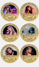 Lot of 6 TAYLOR SWIFT Collectible Gold Clad Colorized Portrait Coins