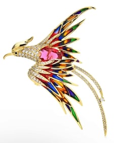Beautiful Jeweled Costume Jewelry Phoenix in Flight Brooch