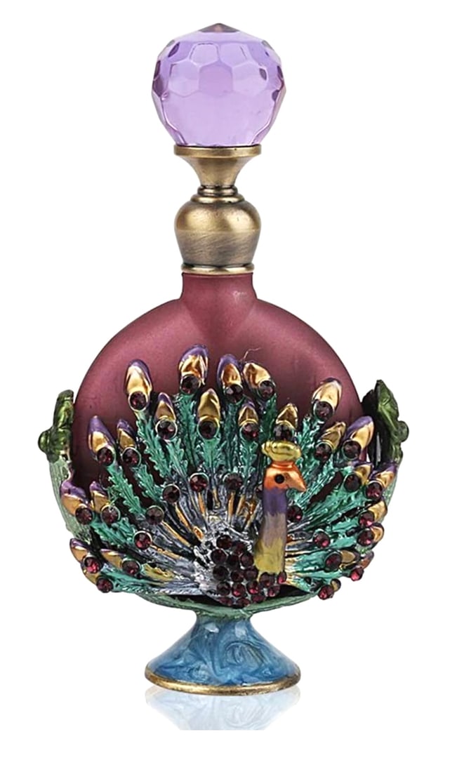 Gorgeous Peacock Motif Jeweled and Enameled Perfume Bottle (1 of 2)