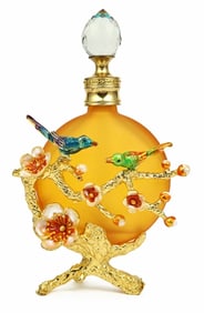 Stunning Bird Front Jeweled and Enameled Perfume Bottle