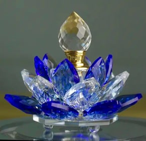 Stunning Blue Cut to Clear Crystal Lotus Flower Perfume Bottle