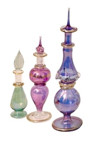 Lot of 3 Handmade Fine Egyptian Glass Perfume Bottles