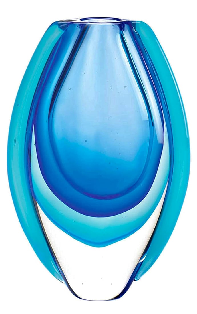 Beautiful MURANO Art Deco Inspired Azure Heavy Art Glass Vase (1 of 1)