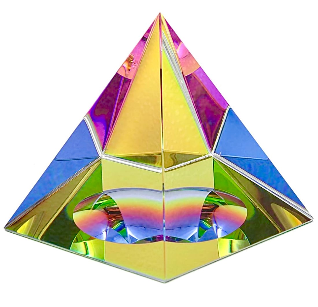 Iridescent Colored Crystal Prism Pyramid Paperweight (1 of 2)