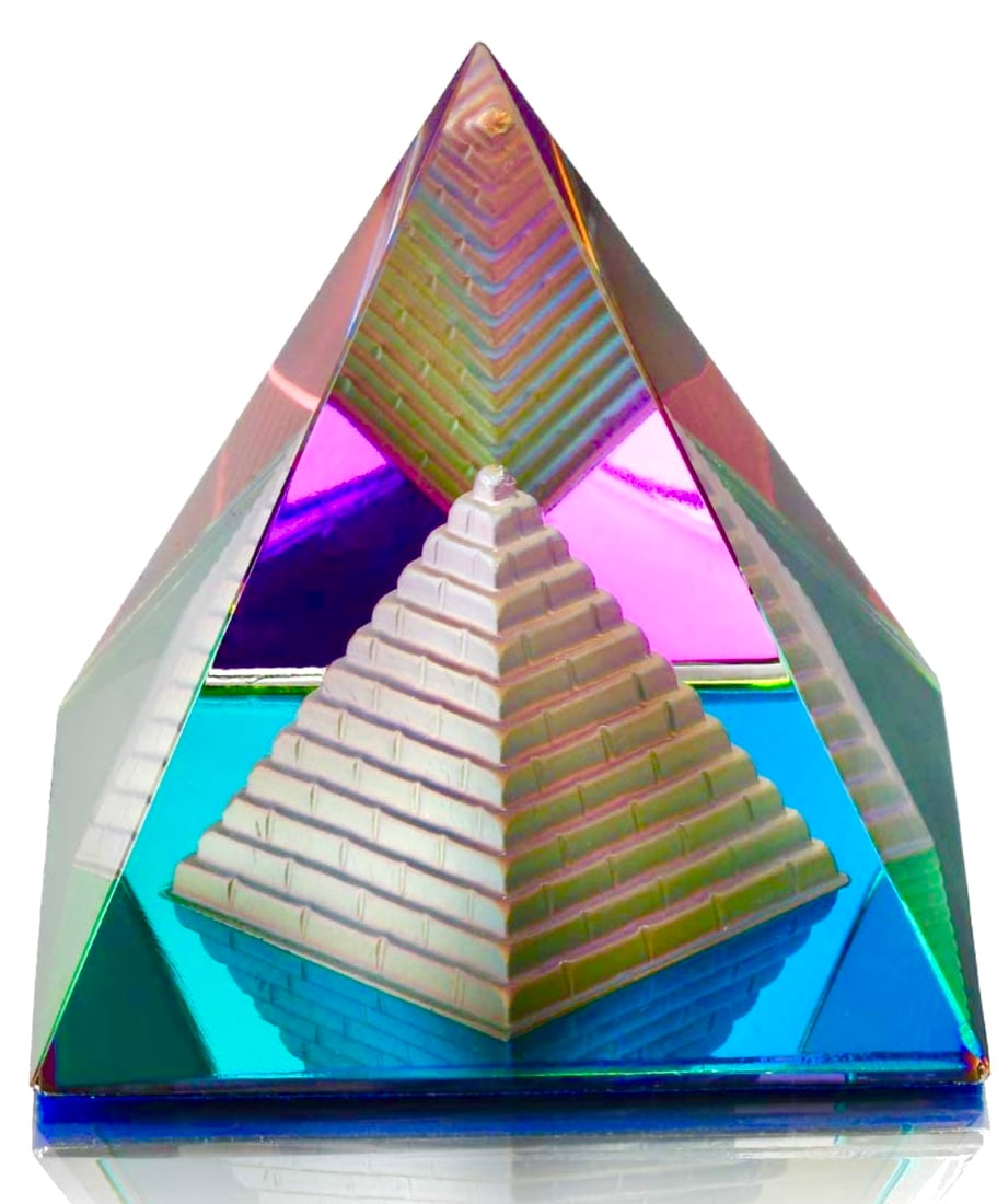 Iridescent Colored Crystal Prism Pyramid Paperweight (1 of 3)
