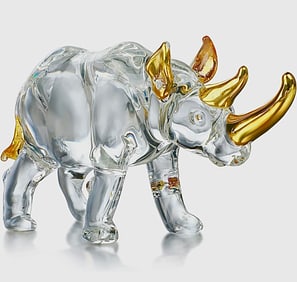 22kt Gold Enameled Hand Painted Austrian Crystal Rhinoceros