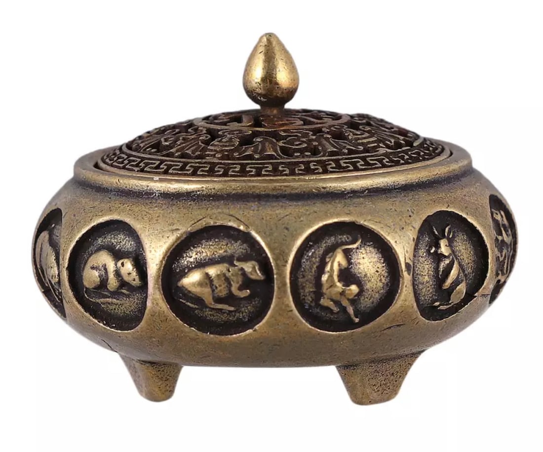 Vintage Chinese 12 Animal Zodiac Mini Brass Censer (1 of 2)