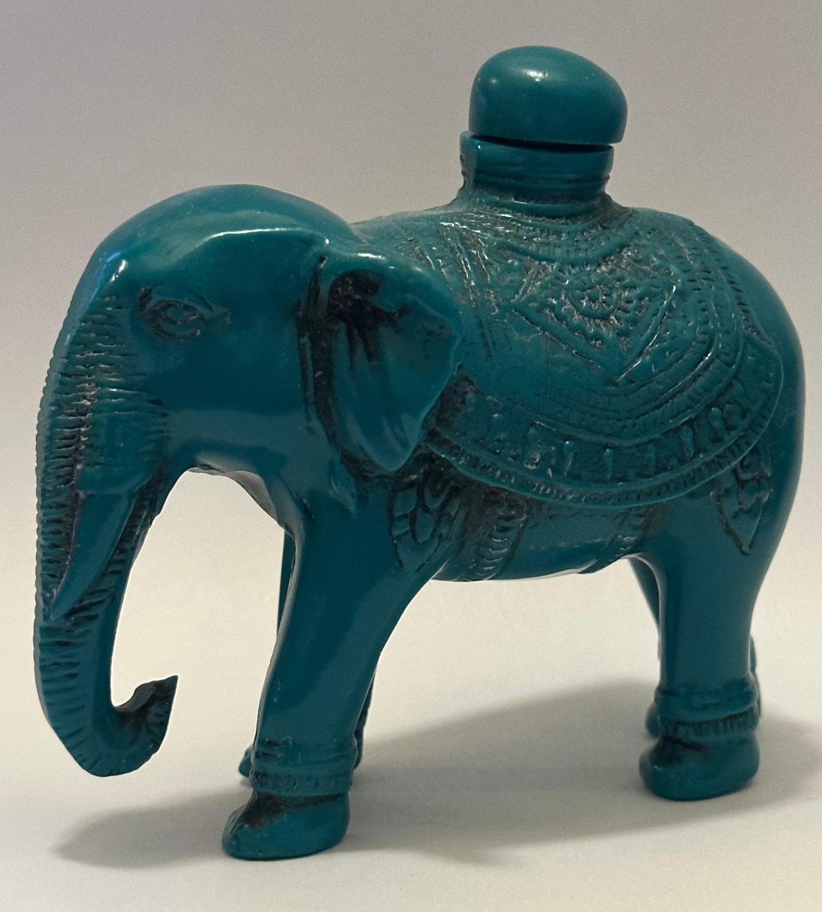 Vintage and Unique Turquoise Elephant Snuff Bottle: This is a very cool piece that is Turquoise in Color – Multiple Photos Posted