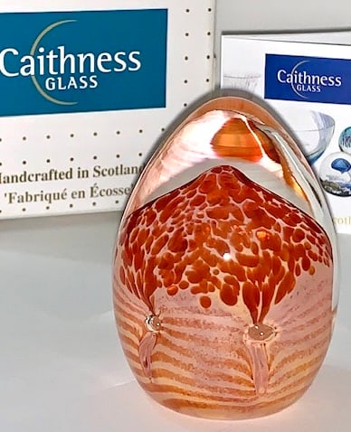 Etch Signed CAITHNESS Scotland Art Glass Paperweight: Gorgeous Colors / Handmade in Scotland / Comes in Original Box / Immaculate Condition