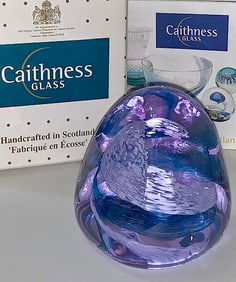 Etch Signed CAITHNESS Scotland Art Glass Paperweight