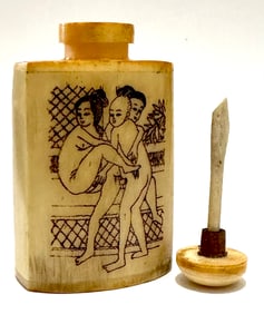 Vintage Chinese Scrimshaw style Erotic Bone Snuff Bottle