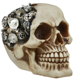 Steampunk Cyborg Protruding Gearwork Human Skull