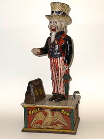 Vintage Cast Iron UNCLE SAM Mechanical Coin Bank