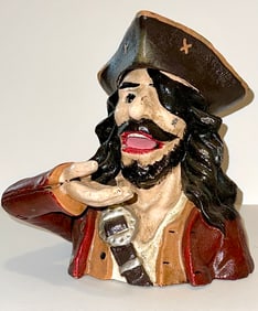Awesome Vintage Cast Iron PIRATE Mechanical Coin Bank