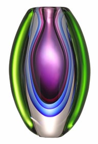 Stunning MURANO Purple and Emerald Art Glass Vase