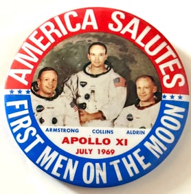 Vintage NASA Apollo 11 Space Mission America Salutes Pinback Button