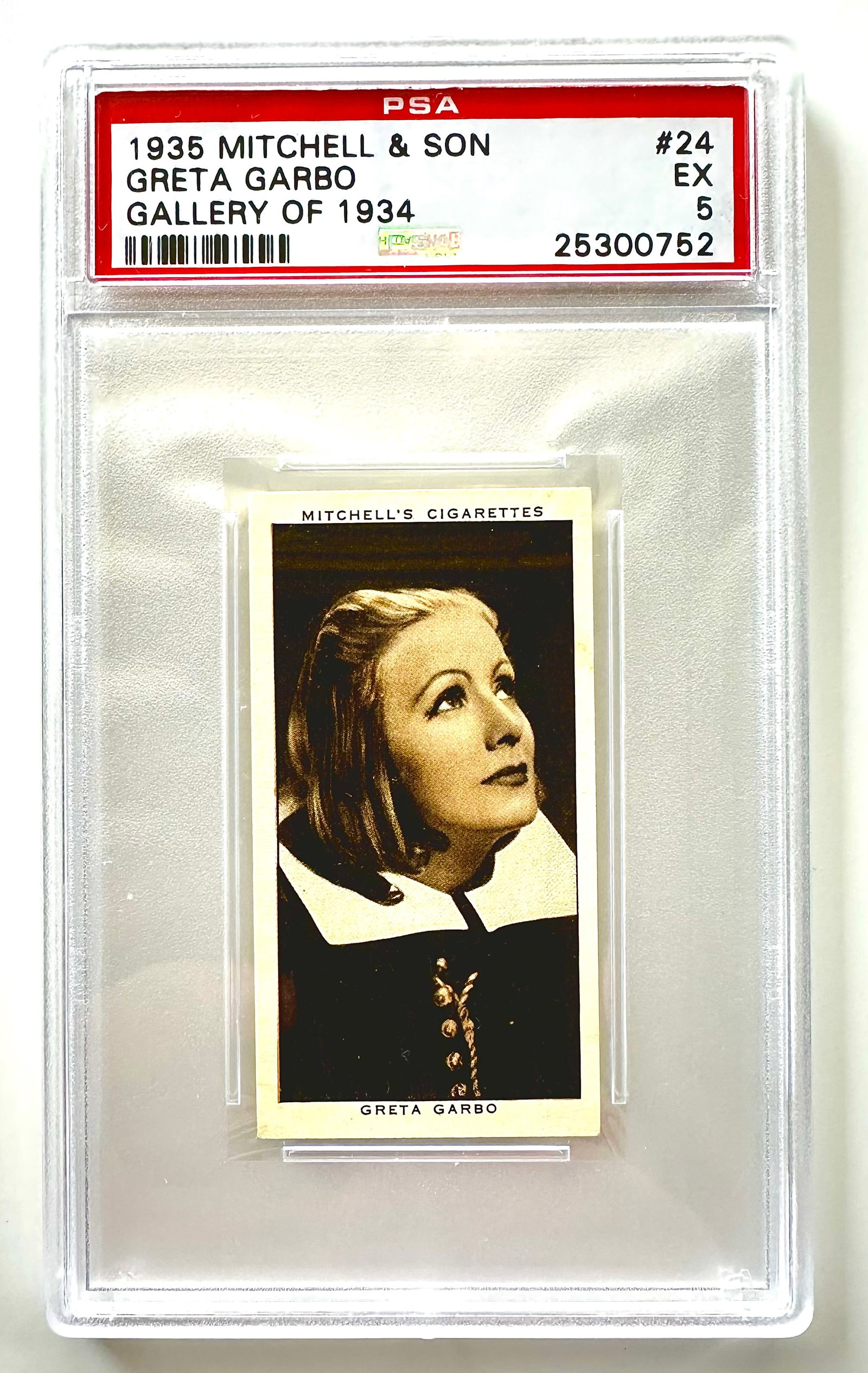 Extremely Rare 1934 Greta Garbo Tobacco Cigarette Card: Graded PSA 5 Excellent – 1934 Greta Garbo Gallery of 1934 by Mitchell and Son Company - Multiple Photos Posted