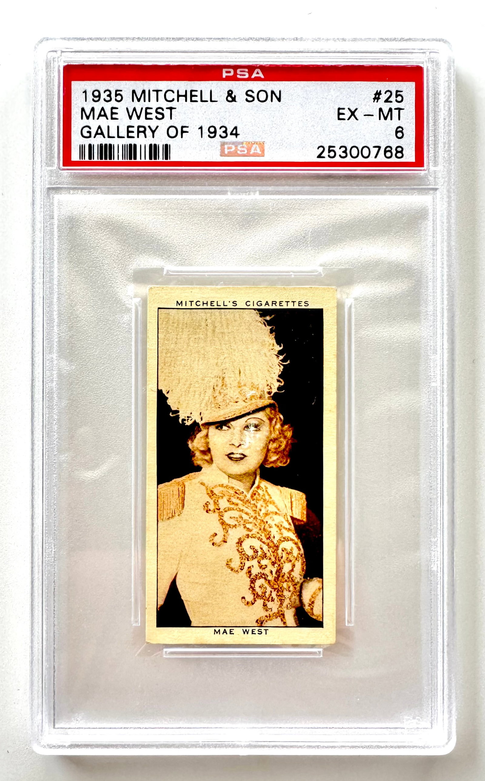 Extremely Rare 1935 MAE WEST Tobacco Cigarette Card: Graded PSA 6 Excellent to Mint – Gallery of 1934 by Mitchell and Son Company - Multiple Photos Posted