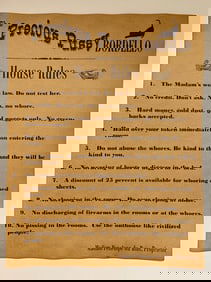 Old West PRECIOUS PUSSY Whorehouse House Rules Notice