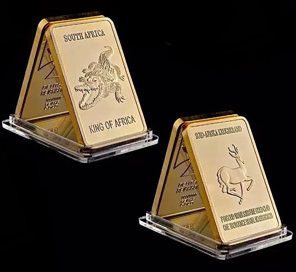 1oz 999 Fine Gold Clad South African Krugerrand: Encapsulated – This is a Novelty Gold Plated Bar containing No Precious Metals – This should not be purchased as an investment – It is simply a collectible novelty item