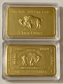 1 Troy Ounce .999 Gold Clad German Buffalo Bullion Bar